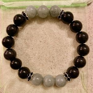Obsidian and Burmese Jade Natural stones stretch bracelet 10mm